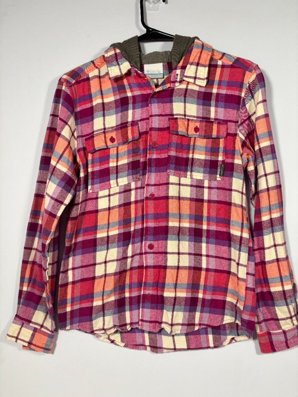 Columbia Girls' Boulder Ridge Flannel Hooded Shirt Size Large 14/16